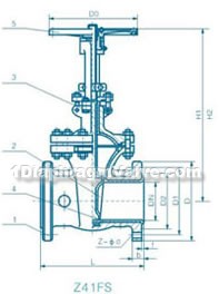 Flange wedge fluorine lined gate valve constructral diagram